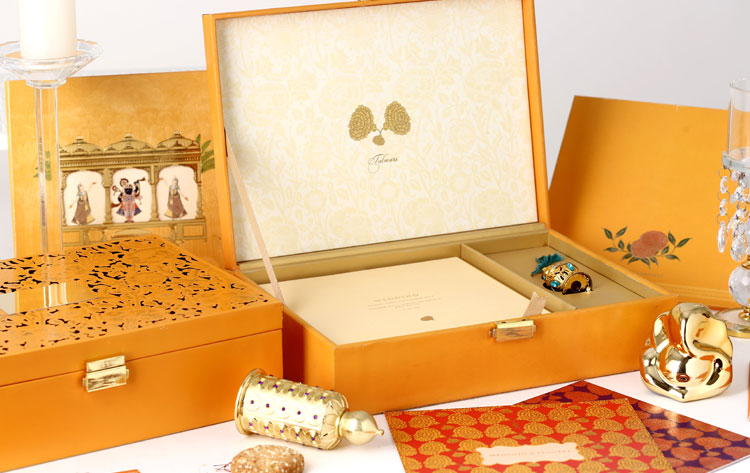 Classic Wedding Invitation Cards - India Quality Card Collection Box Invitation Exquisite - By Gold Leaf Design Studios - New Delhi