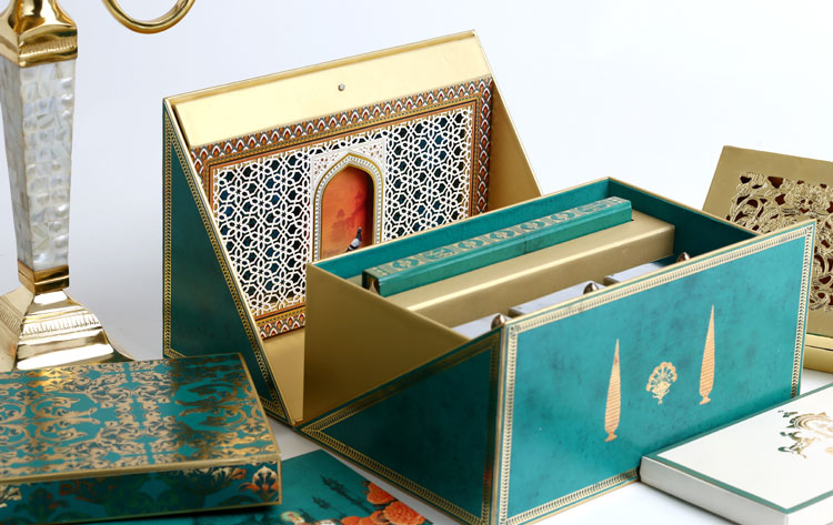 Designer Indian Wedding Cards - Wedding Card Invitation Invitations Handcrafted Quality Box Invitation - By Gold Leaf Design Studios - New Delhi